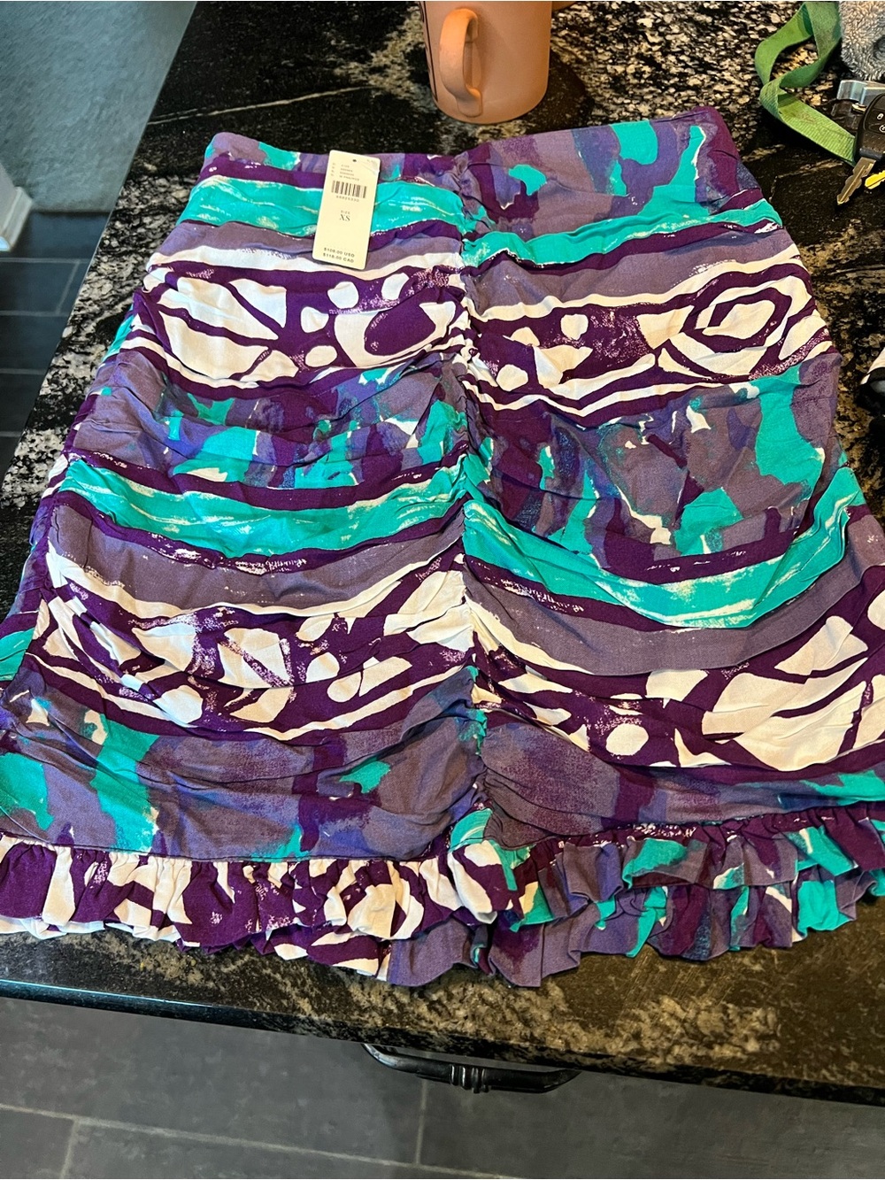 NWT Anthropology Blue Porridge Elesa Ruched Mini Skirt - Picture 2 of 7